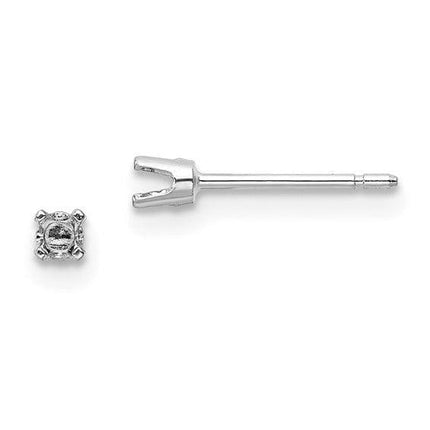 14k White Gold 2.25mm Round Stud Earring Mounting w/backs No Stones Included ,