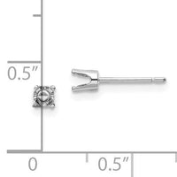14k White Gold 3.25mm Round Stud Earring Mounting w/backs No Stones Included ,