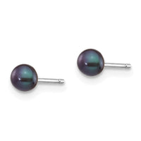 14k White Gold 3-4mm Black Button FW Cultured Pearl Stud Post Earrings ,