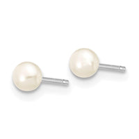 14k White Gold 3-4mm White Button FW Cultured Pearl Stud Post Earrings ,