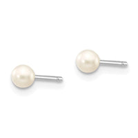 14k White Gold 3-4mm White Round FW Cultured Pearl Stud Post Earrings ,