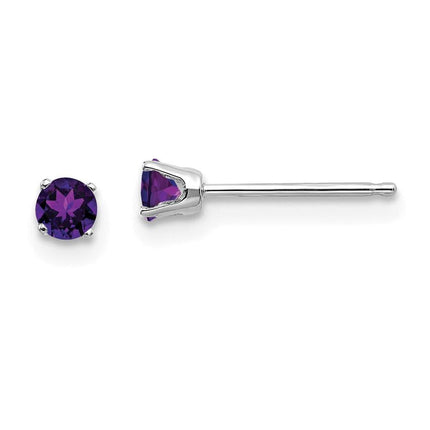14k White Gold 3mm Amethyst Stud Earrings ,