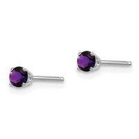14k White Gold 3mm Amethyst Stud Earrings ,