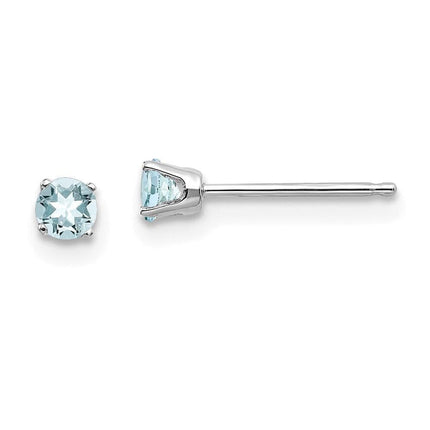 14k White Gold 3mm Aquamarine Stud Earrings ,