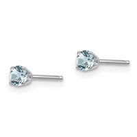 14k White Gold 3mm Aquamarine Stud Earrings ,