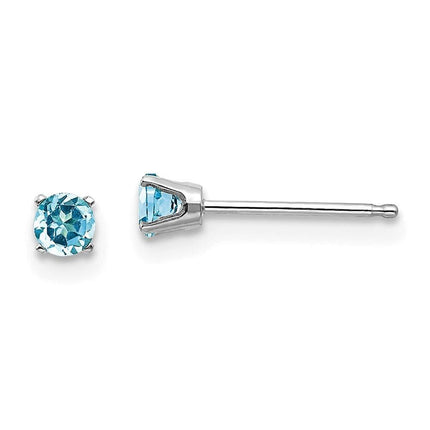 14k White Gold 3mm Blue Topaz Stud Earrings ,