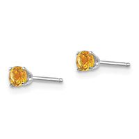 14k White Gold 3mm Citrine Stud Earrings ,