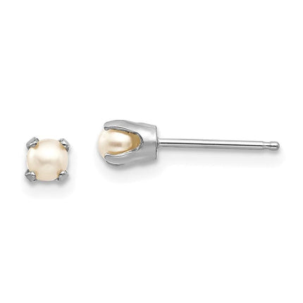 14k White Gold 3mm FW Cultured Pearl Stud Earrings ,