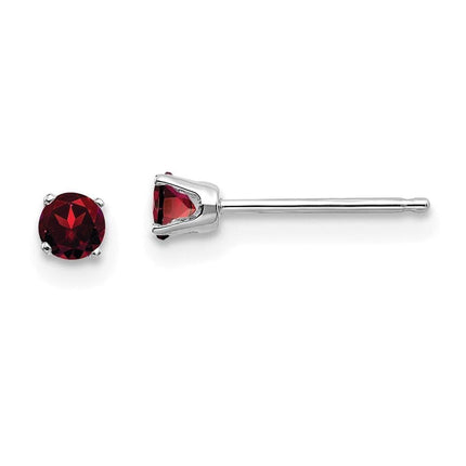 14k White Gold 3mm Garnet Stud Earrings ,