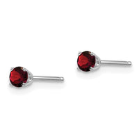 14k White Gold 3mm Garnet Stud Earrings ,