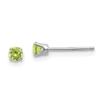 14k White Gold 3mm Peridot Stud Earrings ,