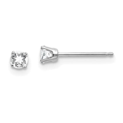 14k White Gold 3mm White Topaz Stud Earrings ,