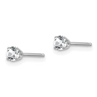 14k White Gold 3mm White Topaz Stud Earrings ,