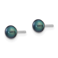 14k White Gold 4-5mm Black Button FW Cultured Pearl Stud Post Earrings ,