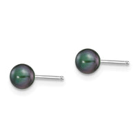 14k White Gold 4-5mm Black Round FW Cultured Pearl Stud Post Earrings ,