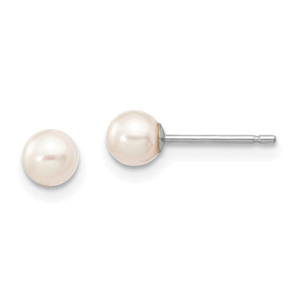 14k White Gold 4-5mm White Round FW Cultured Pearl Stud Post Earrings ,