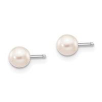 14k White Gold 4-5mm White Round FW Cultured Pearl Stud Post Earrings ,