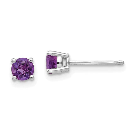 14k White Gold 4mm Amethyst Earrings ,