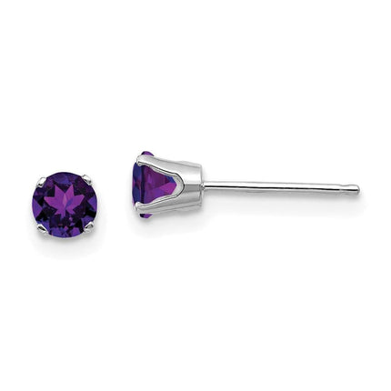 14k White Gold 4mm Amethyst Stud Earrings ,