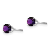 14k White Gold 4mm Amethyst Stud Earrings ,