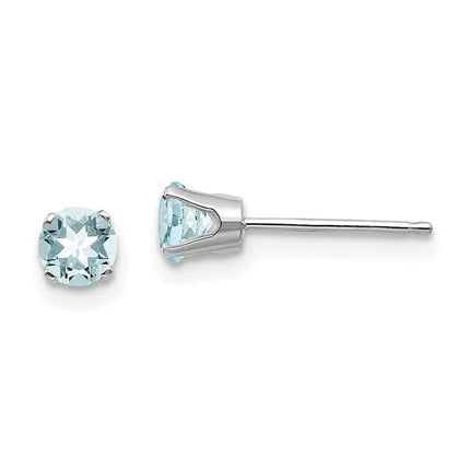 14k White Gold 4mm Aquamarine Stud Earrings ,