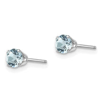 14k White Gold 4mm Aquamarine Stud Earrings ,