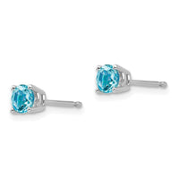 14k White Gold 4mm Blue Topaz Earrings ,
