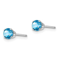 14k White Gold 4mm Blue Topaz Stud Earrings ,