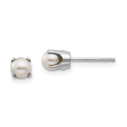 14k White Gold 4mm FW Cultured Pearl Stud Earrings ,