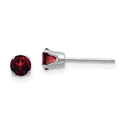 14k White Gold 4mm Garnet Stud Earrings ,