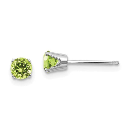 14k White Gold 4mm Peridot Stud Earrings ,