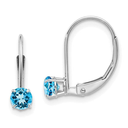 14k White Gold 4mm Round December/Blue Topaz Leverback Earrings ,