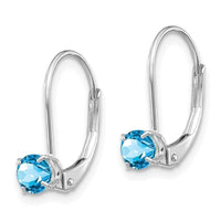 14k White Gold 4mm Round December/Blue Topaz Leverback Earrings ,