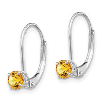 14k White Gold 4mm Round November/Citrine Leverback Earrings ,
