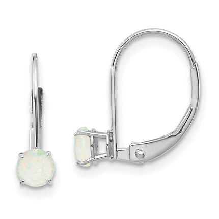 14k White Gold 4mm Round October/Opal Leverback Earrings ,