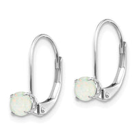 14k White Gold 4mm Round October/Opal Leverback Earrings ,