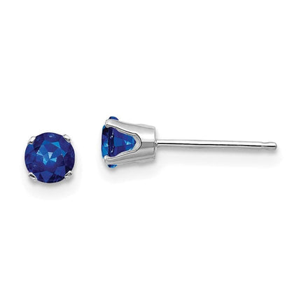 14k White Gold 4mm Sapphire Stud Earrings ,