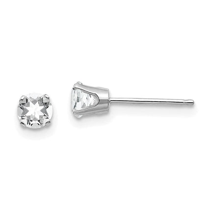 14k White Gold 4mm White Topaz Stud Earrings ,
