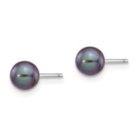 14k White Gold 5-6mm Black Round FW Cultured Pearl Stud Post Earrings ,