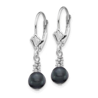 14K White Gold 5-6mm Black Semi-round FWC Pearl Leverback Earrings ,