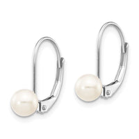 14k White Gold 5-6mm Round Freshwater Cultured Pearl Leverback Earrings ,