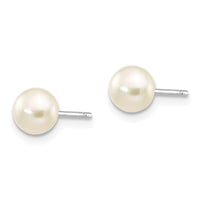 14k White Gold 5-6mm White Button FW Cultured Pearl Stud Post Earrings ,