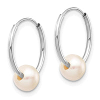 14k White Gold 5-6mm White Freshwater Cultured Pearl Endless Hoop Earrings ,
