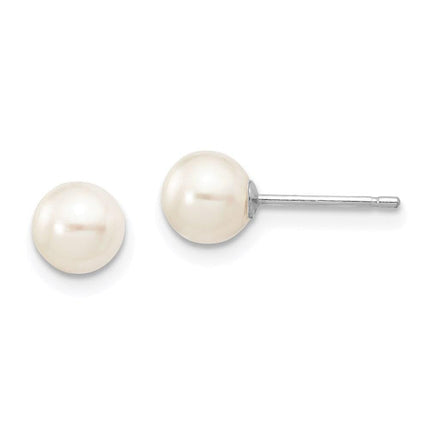 14k White Gold 5-6mm White Round FW Cultured Pearl Stud Post Earrings ,
