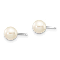 14k White Gold 5-6mm White Round FW Cultured Pearl Stud Post Earrings ,