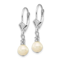 14K White Gold 5-6mm White Semi-round FWC Pearl Leverback Earrings ,