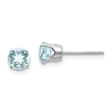 14k White Gold 5mm Aquamarine Stud Earrings ,