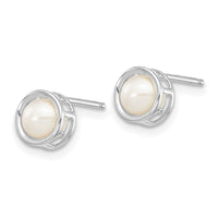 14k White Gold 5mm Bezel FW Cultured Pearl Stud Earrings ,