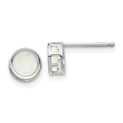 14k White Gold 5mm Bezel Opal Stud Earrings ,