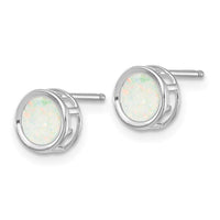 14k White Gold 5mm Bezel Opal Stud Earrings ,